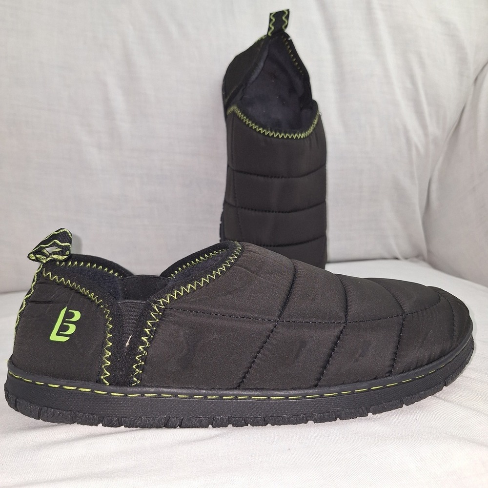 LongBay Black Size 9 Quilted Puffer Slip On Indoor Outdoor Slippers Mens Slip on